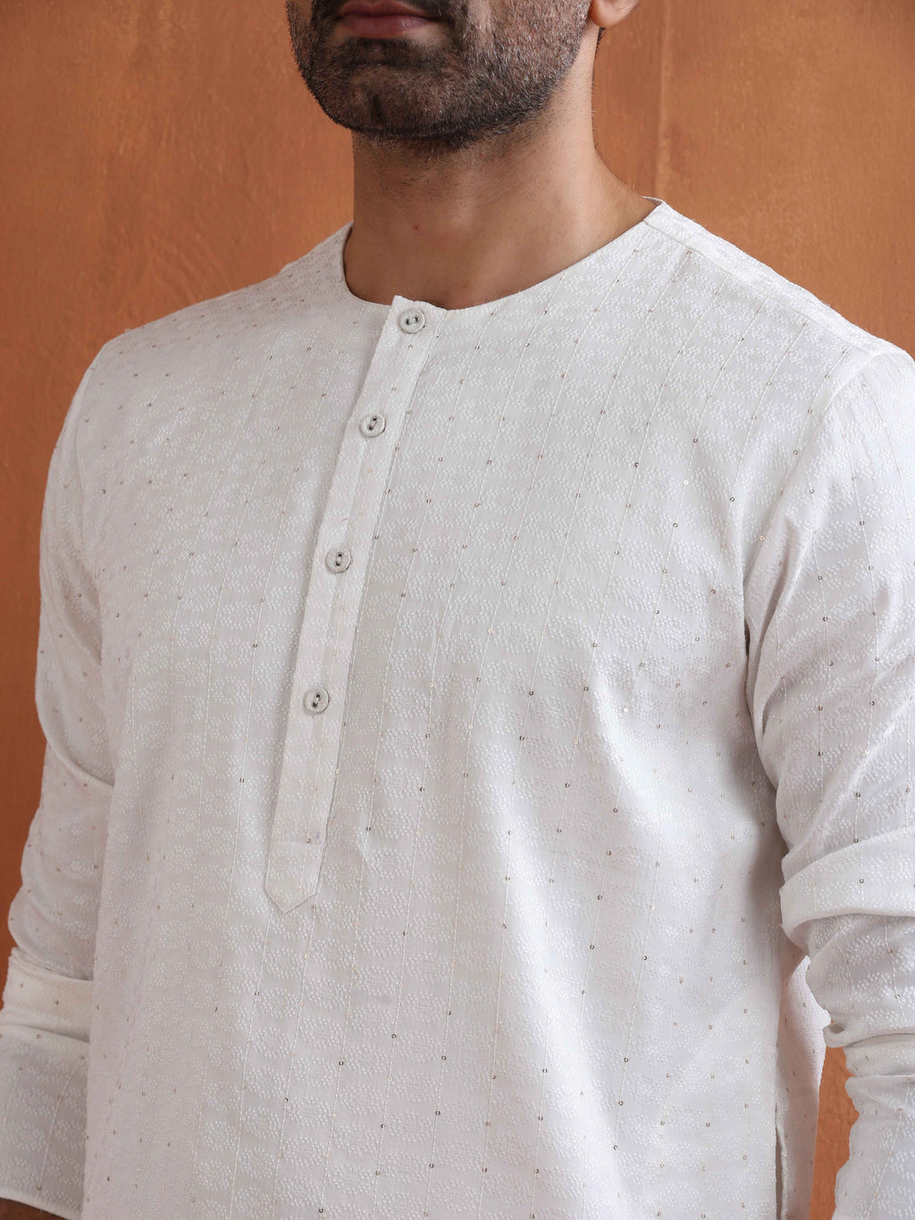 trueBrowns Men's Ivory Sequin Chanderi Kurta | Grocsy