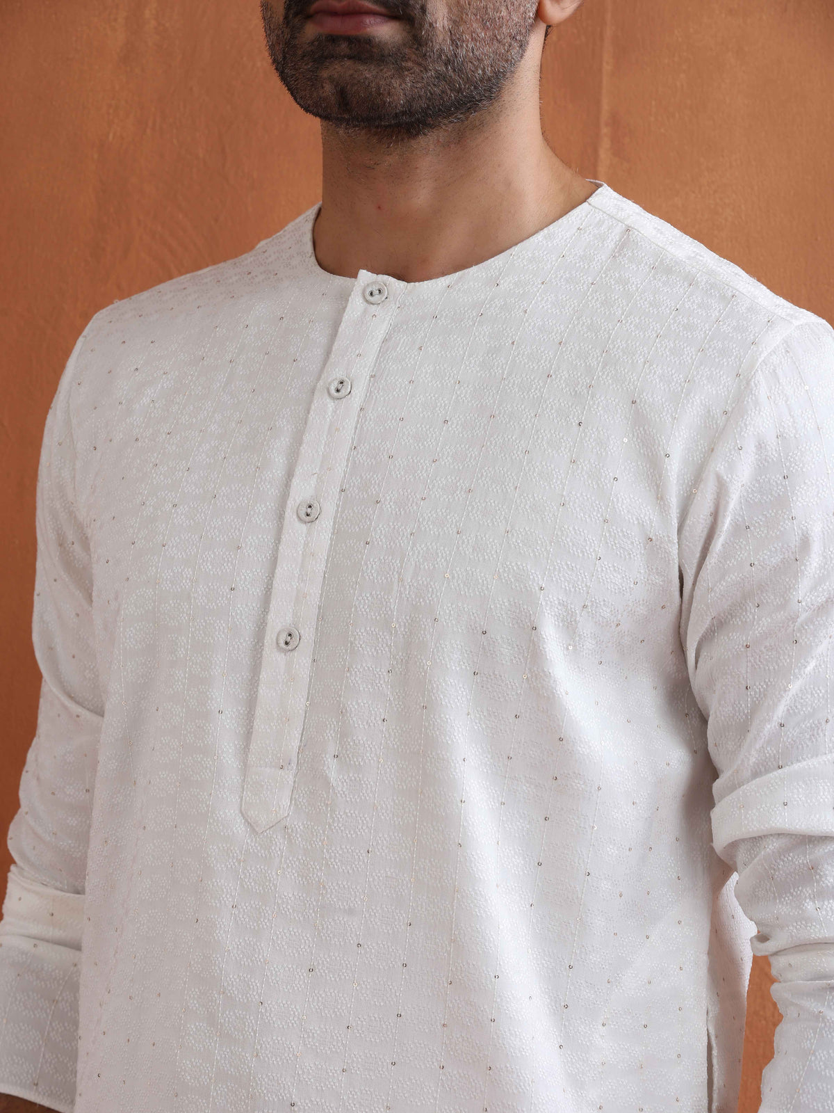 trueBrowns Men's Ivory Sequin Chanderi Kurta | Grocsy