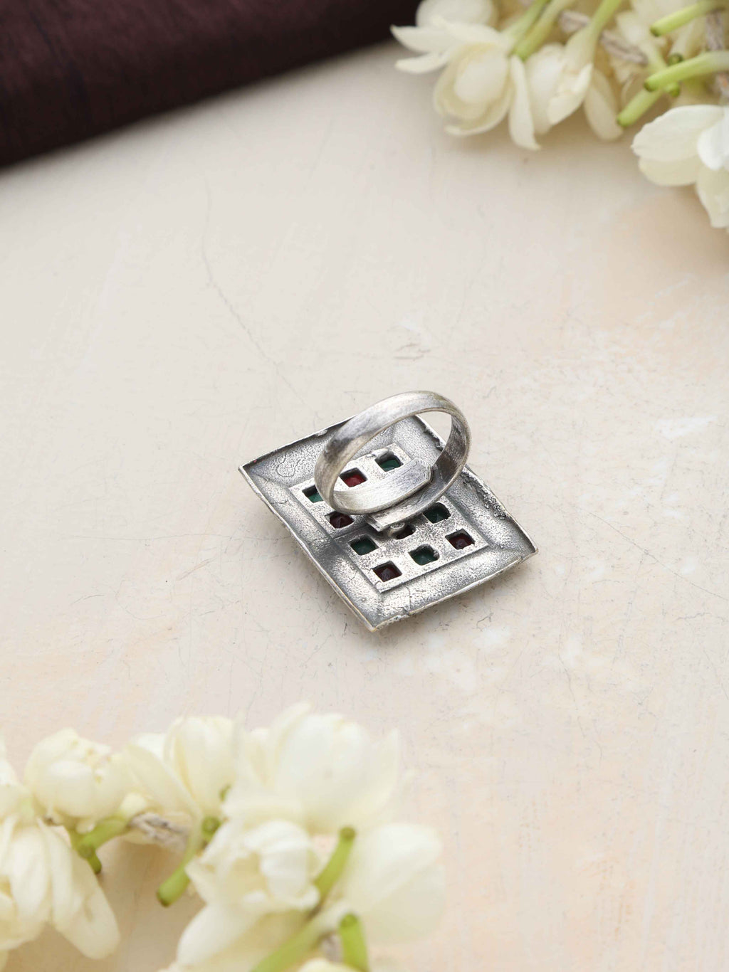 trueBrowns Silver Tone Rectangular Stone Ring | Grocsy