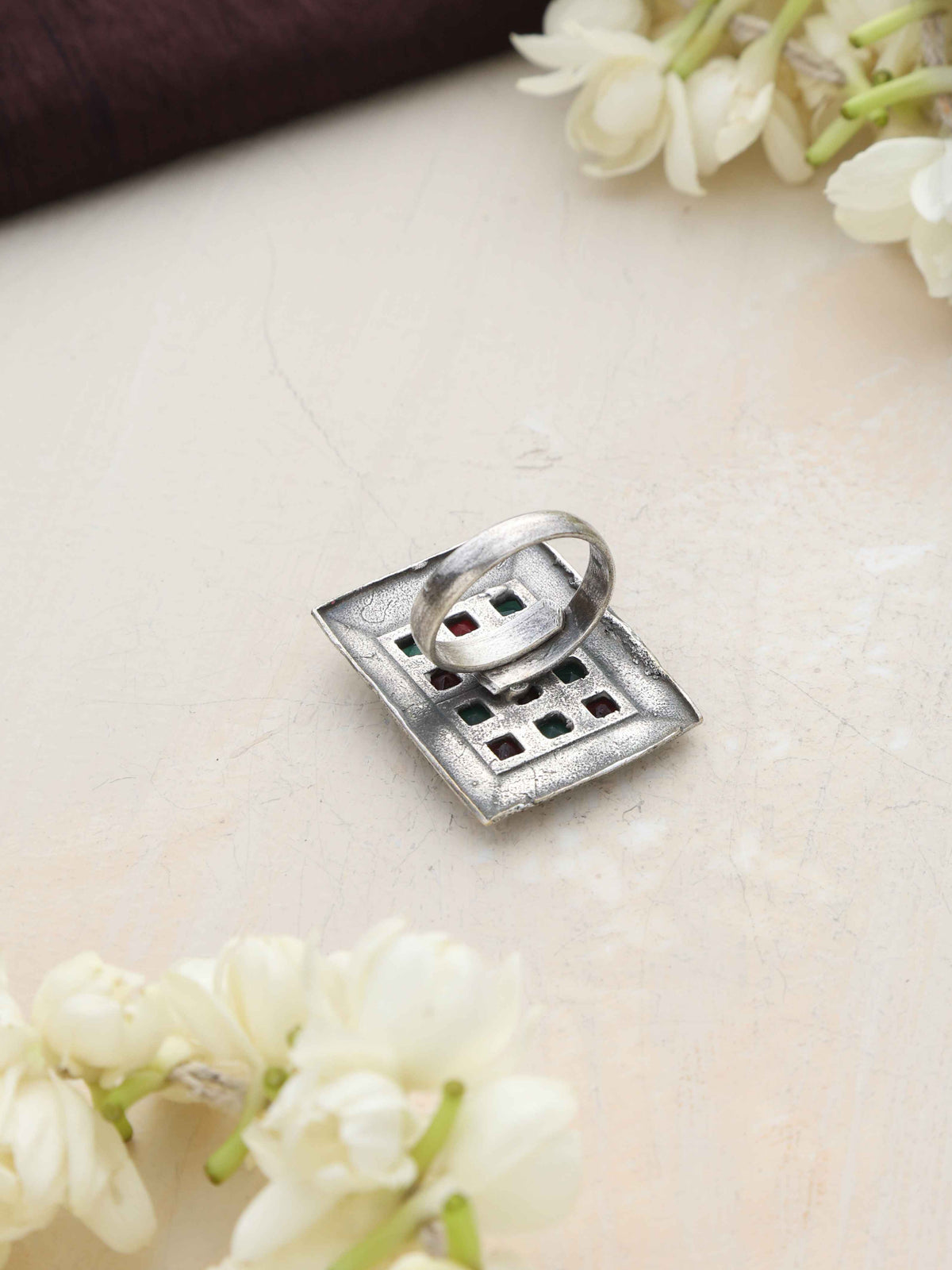 trueBrowns Silver Tone Rectangular Stone Ring | Grocsy