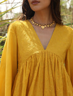 trueBrowns Mustard Cotton Embroidered Flared Kurta Set | Grocsy