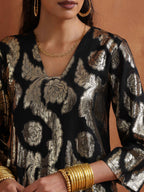 trueBrowns Black Metallic High Slit Kurta Set | Grocsy