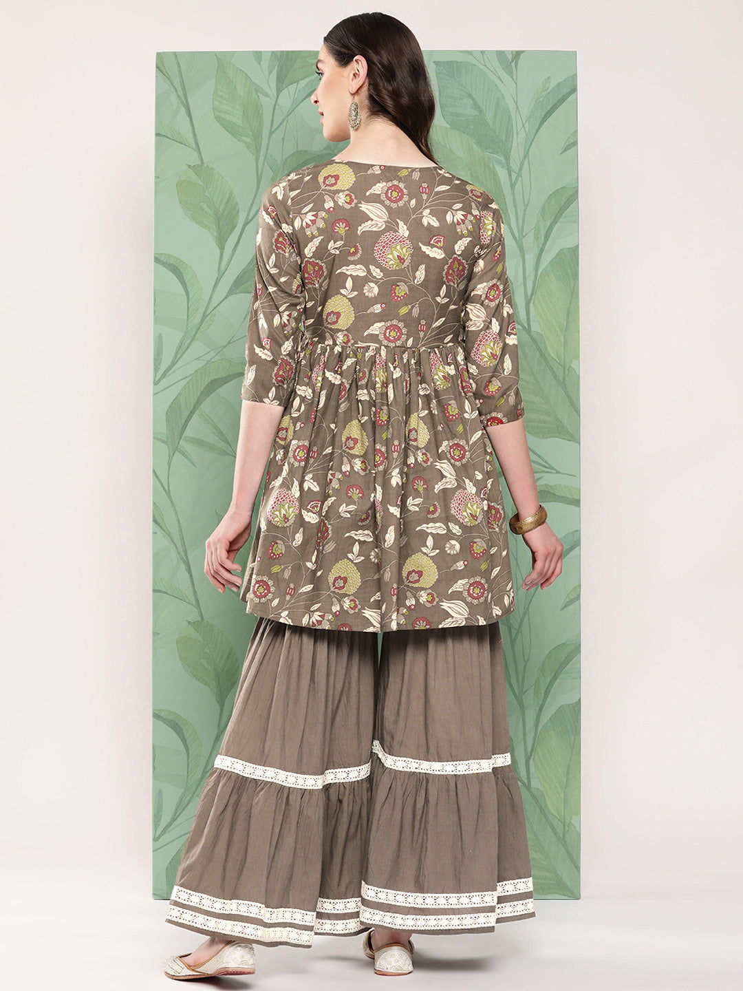 InWeave Women's Olive Shade Tropical Sharara Set | Grocsy