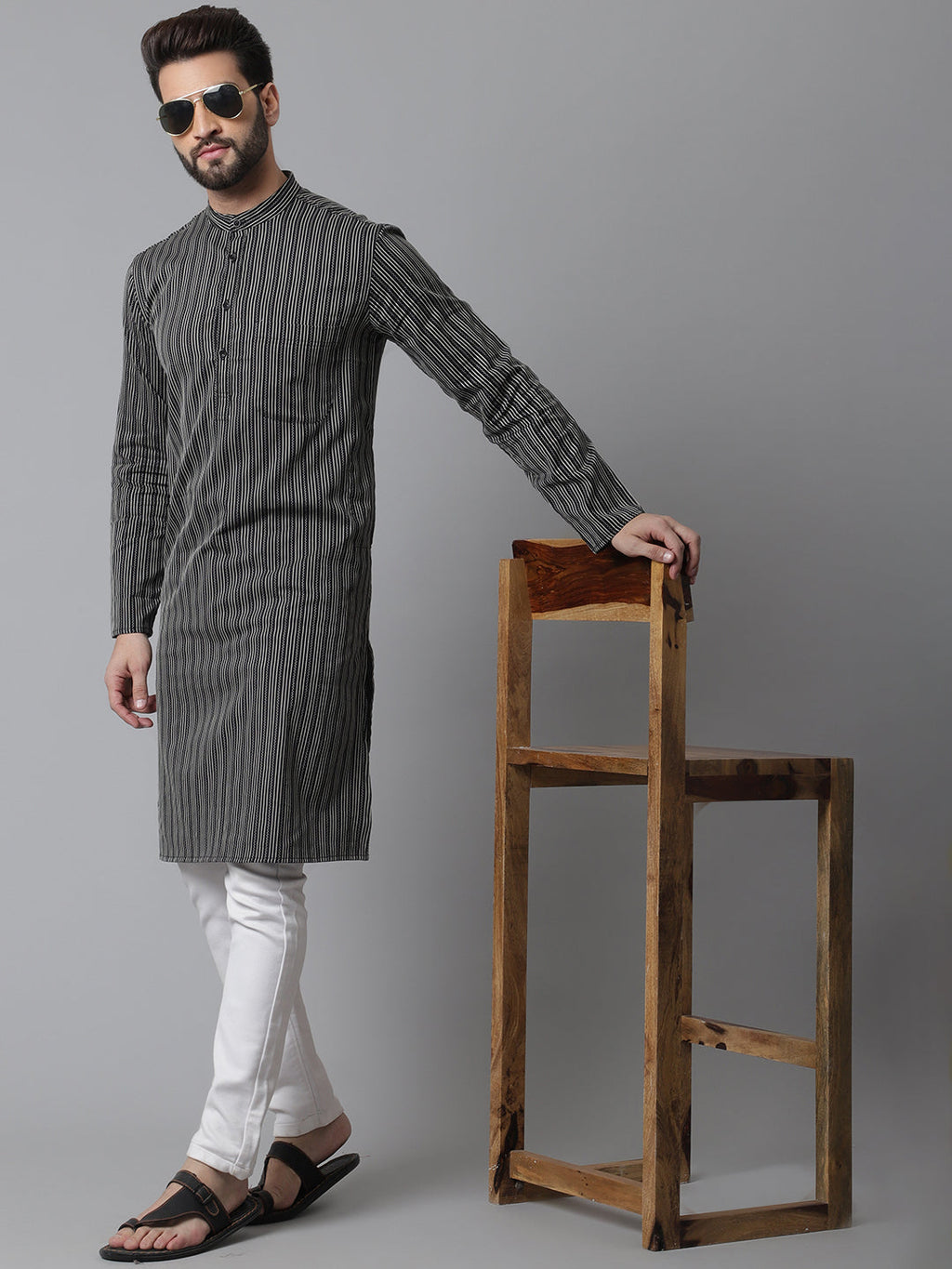 Even Apparels Black Pure Cotton Kurta With Band Collar | Grocsy
