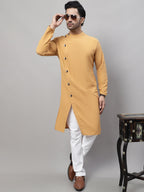 Even Apparels Mustard Sherwani Kurta With Asymetrical Cut | Grocsy