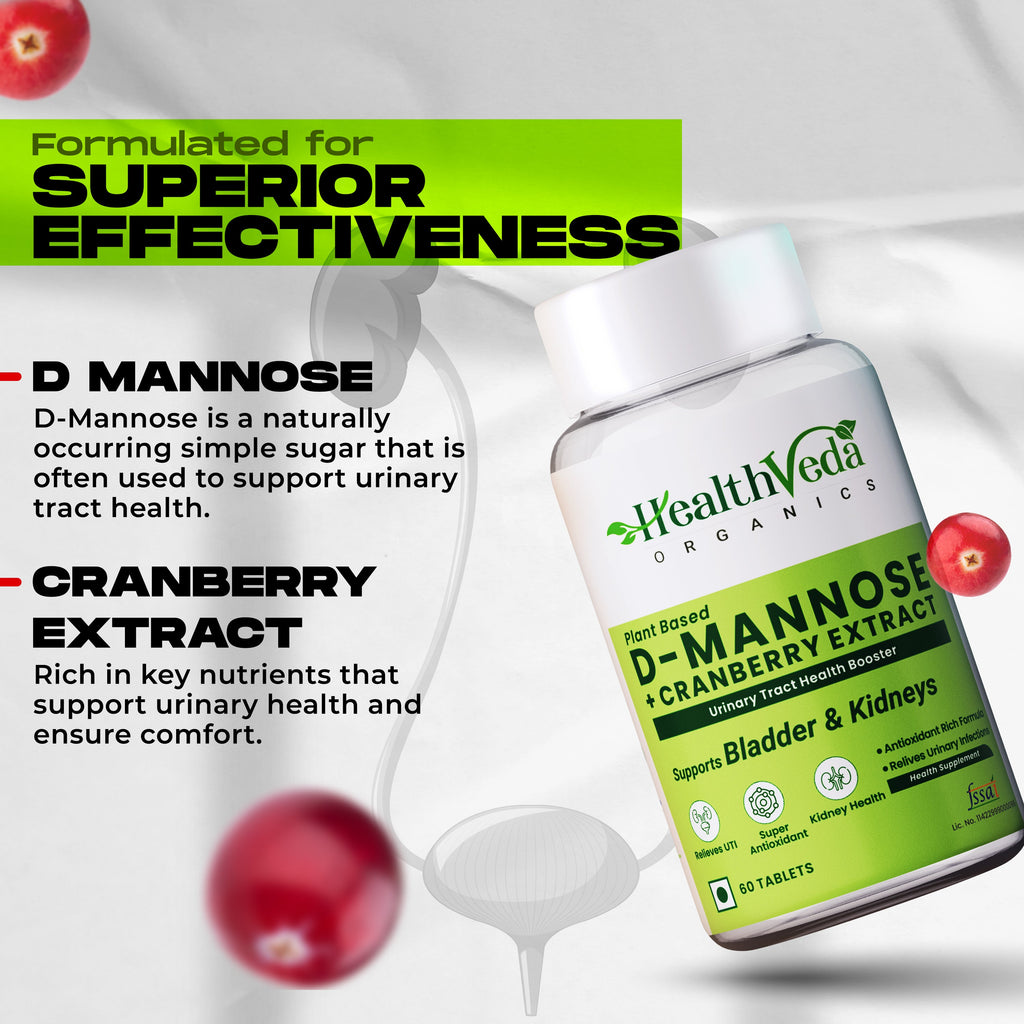 Health Veda Organics D-Mannose + Cranberry Extract Tablets | Grocsy