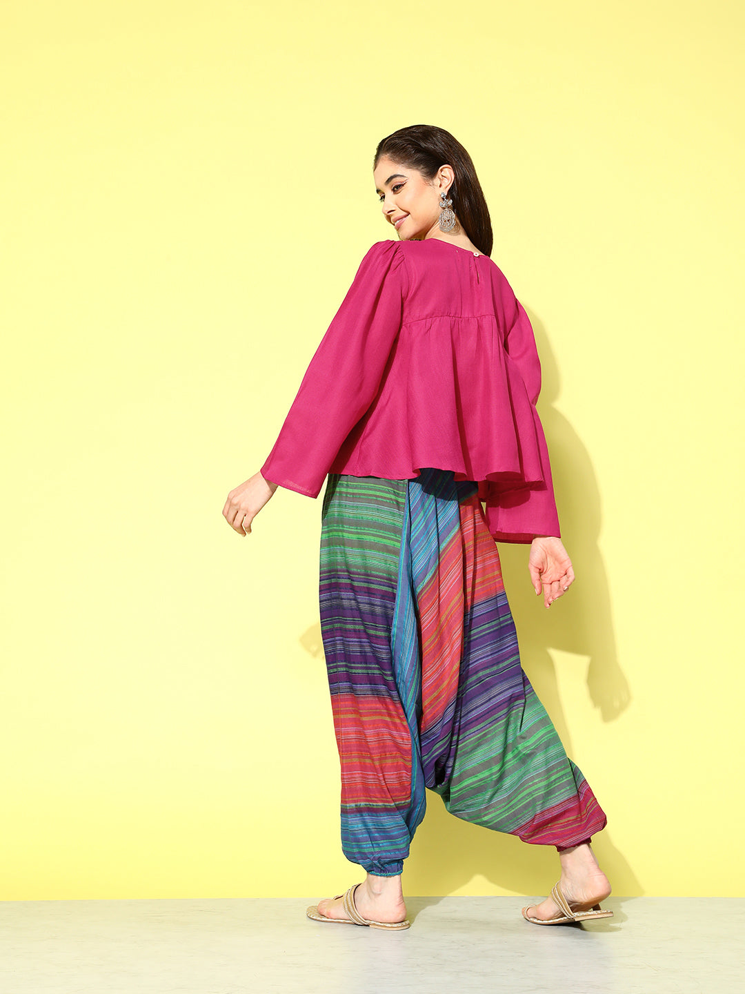 InWeave Women's Magenta Top With Multi Clr Harem Set | Grocsy