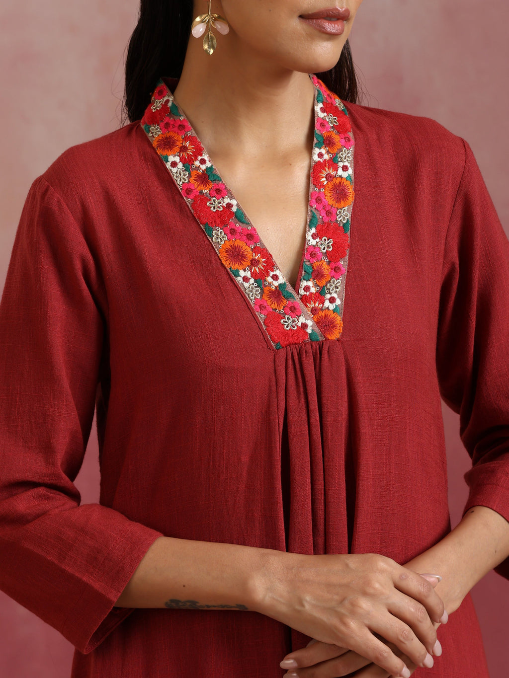 trueBrowns Maroon Cotton Dobby Kurta Set | Grocsy