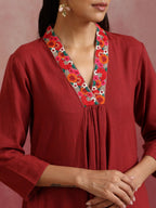 trueBrowns Maroon Cotton Dobby Kurta Set | Grocsy