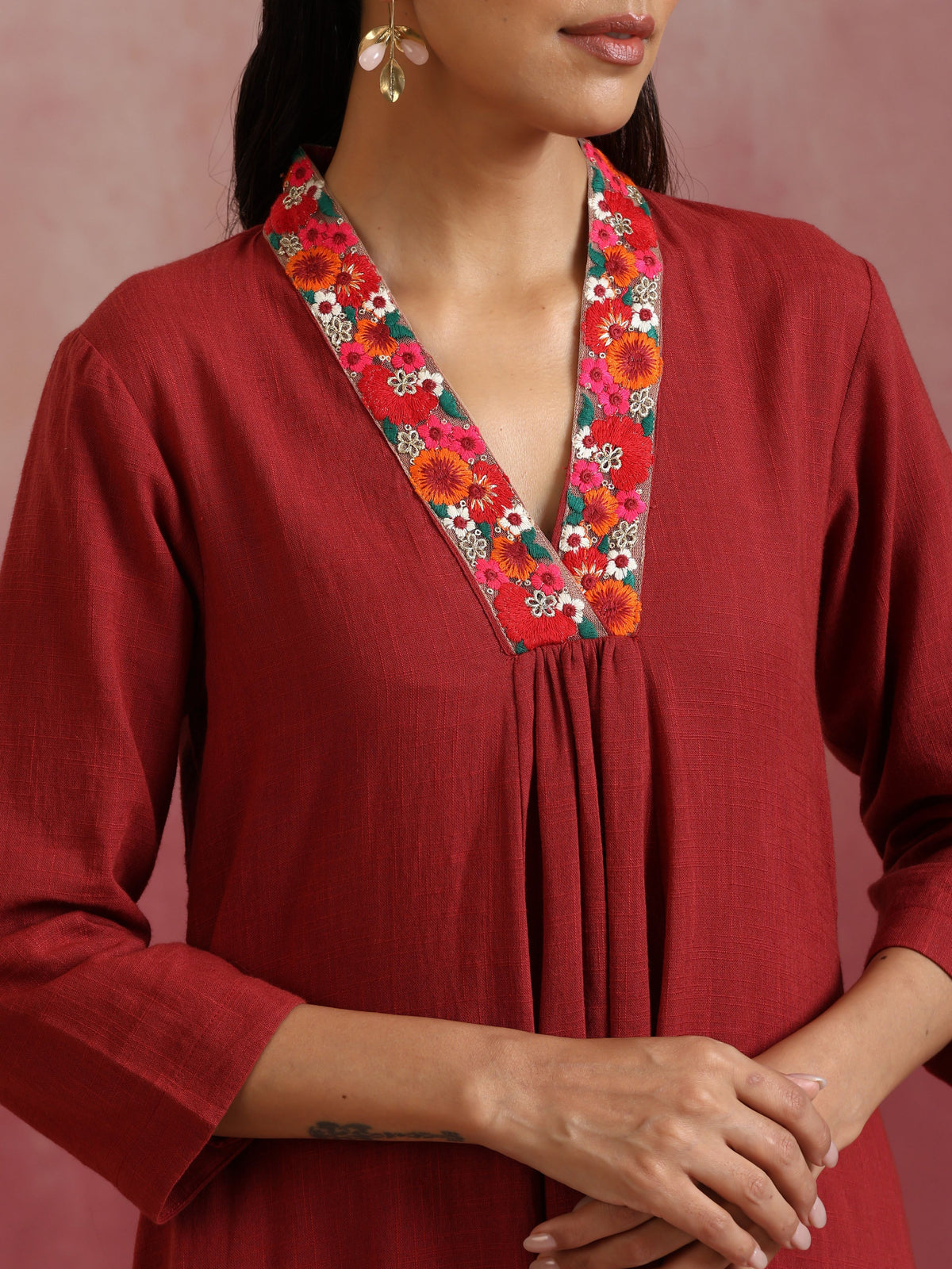trueBrowns Maroon Cotton Dobby Kurta Set | Grocsy