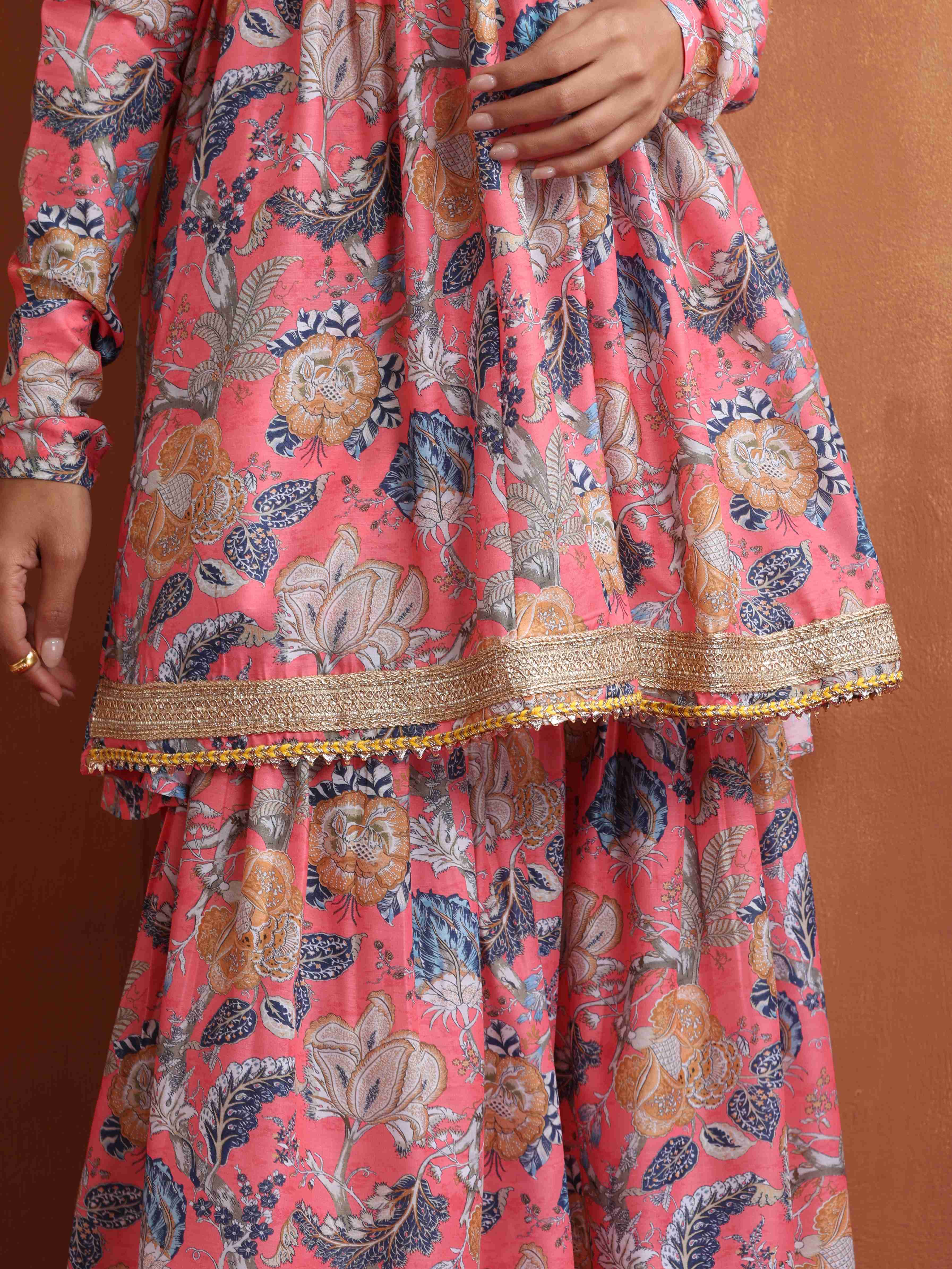 trueBrowns Orange Print Sharara Set | Grocsy
