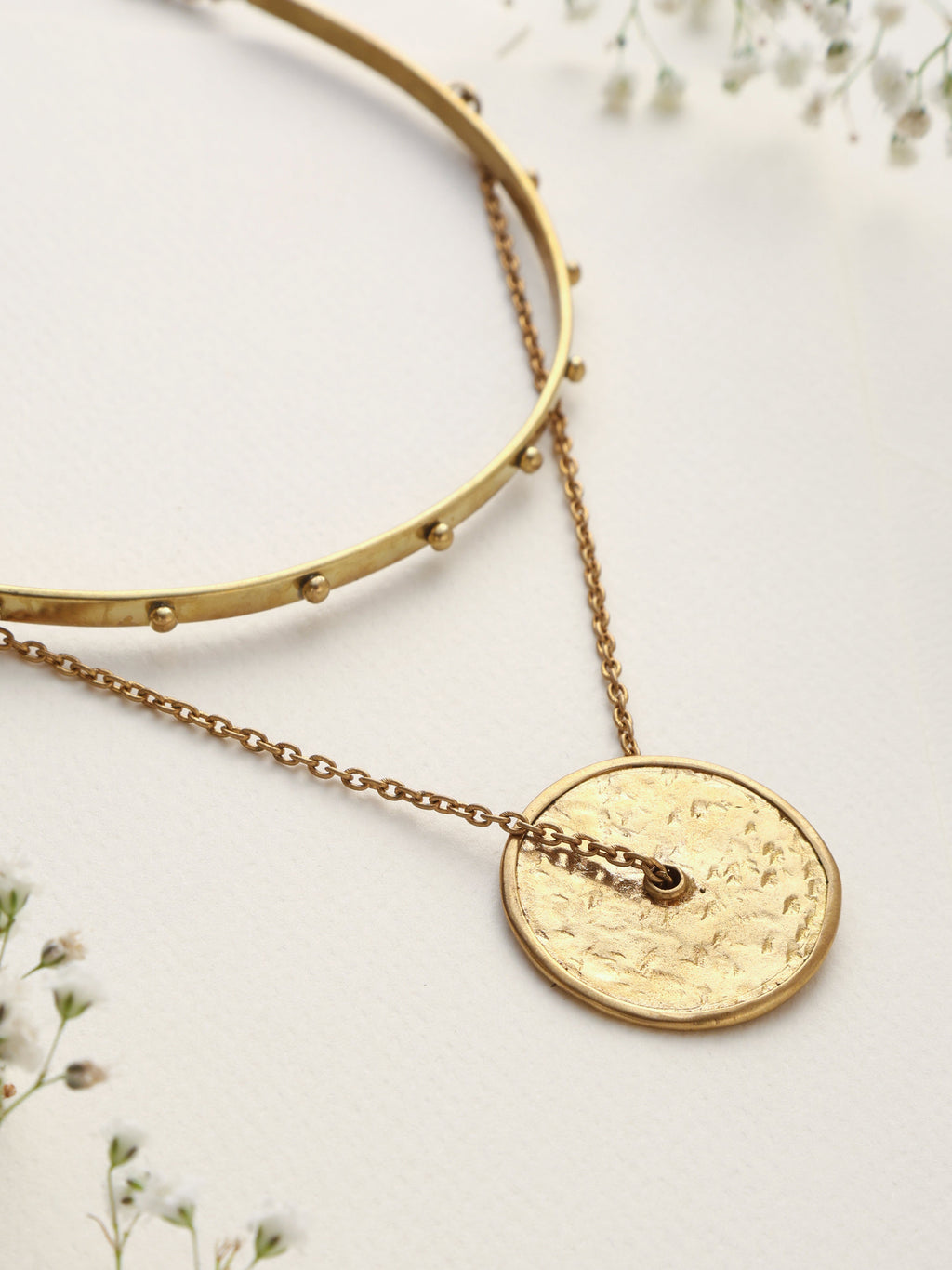 trueBrowns Brass Circular Layererd Necklace | Grocsy