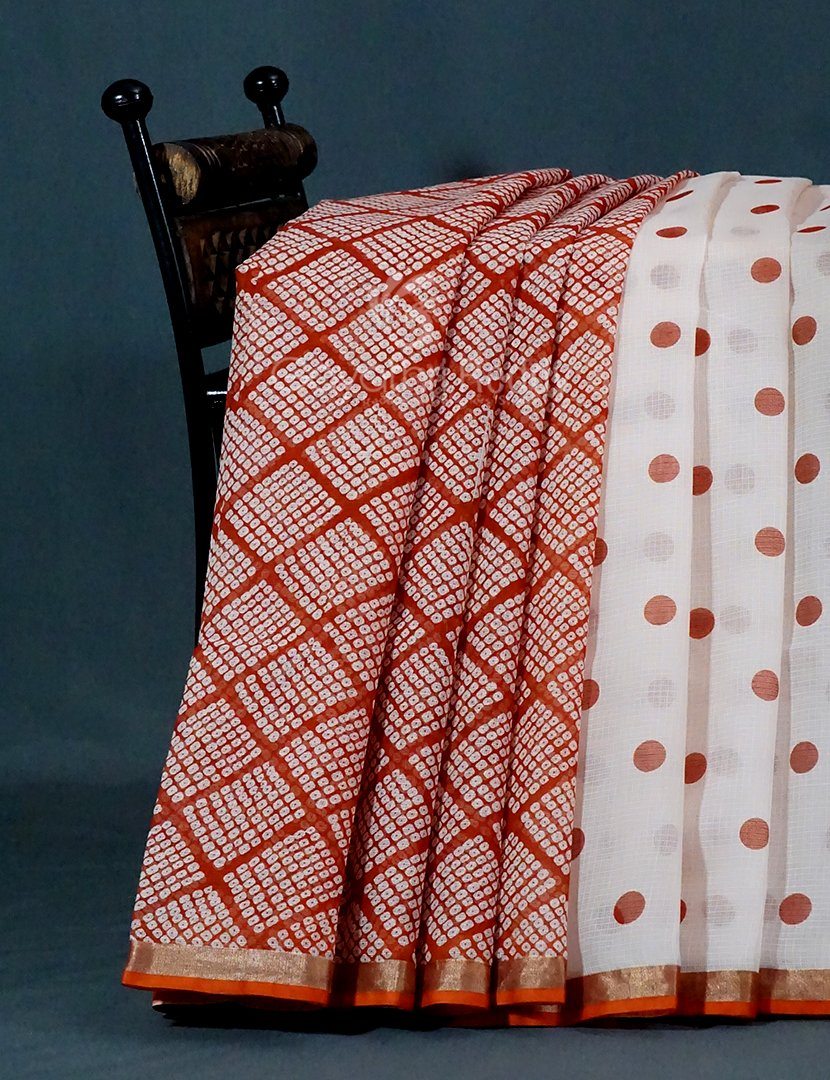 Shades of Milk White And Red Colour With Patli Pallu Design Pure Kota Cotton Saree By Gayathri Reddy Designer Studio | Grocsy