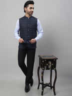 Even Apparels Men's Blue Nehru Jacket With Welt Pockets | Grocsy