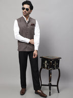 Even Apparels Men's Brown Nehru Jacket With Welt Pockets | Grocsy