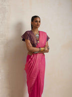 trueBrowns Pink Gold Lurex Ready To Wear Saree | Grocsy
