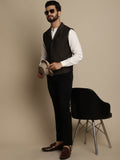 Even Apparels Men's Brown Wool Waistcoat with Notched Lapel | Grocsy