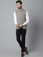 Even Apparels Men's Cream Nehru Jacket With Welt Pockets | Grocsy