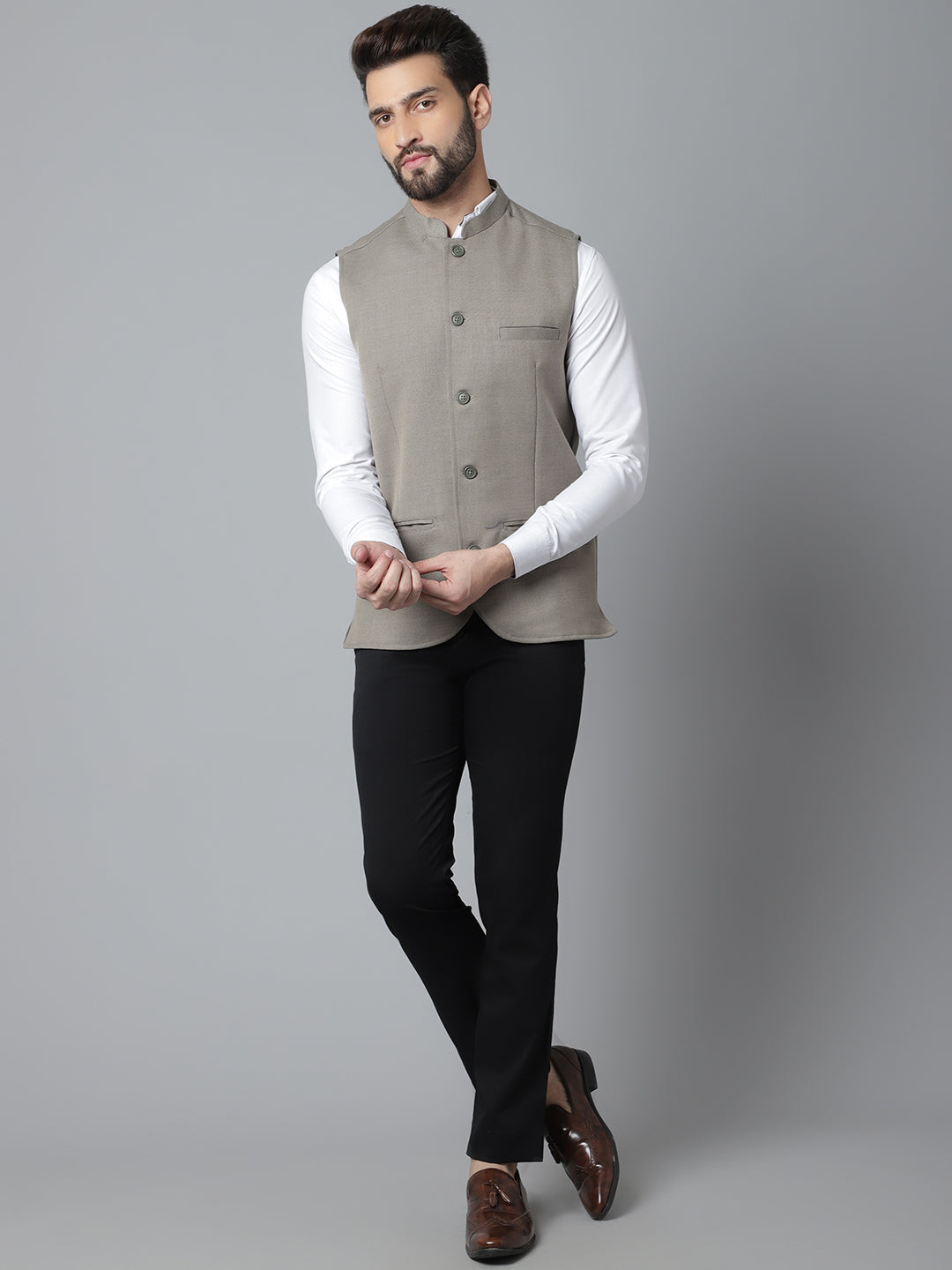 Even Apparels Men's Cream Nehru Jacket With Welt Pockets | Grocsy