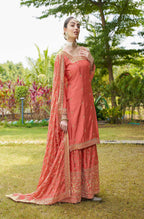Teeya Creation Orange Color Chinon Silk Heavy Embroidery Work Fully Stitched Salwar Suit | Grocsy