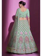 Myra Pista Green Georgette Embroidered Designer Lehenga Choli | Grocsy