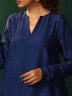 trueBrowns Blue Silk Flared Co-ord Set | Grocsy