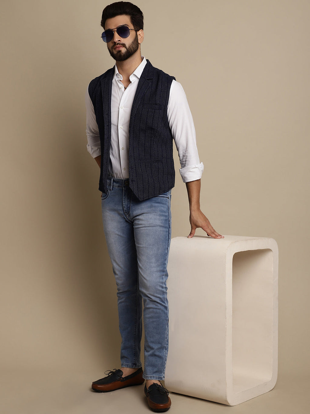 Even Apparels Men's Blue Waistcoat with Notched Lapel | Grocsy