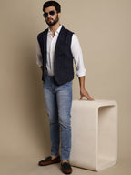 Even Apparels Men's Blue Waistcoat with Notched Lapel | Grocsy