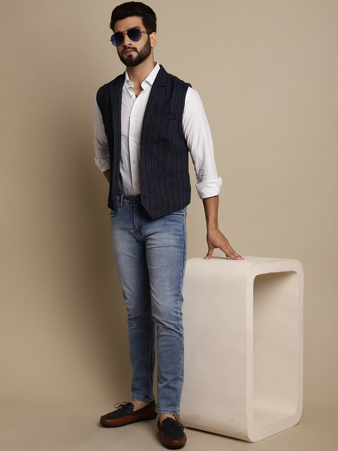 Even Apparels Men's Blue Waistcoat with Notched Lapel | Grocsy