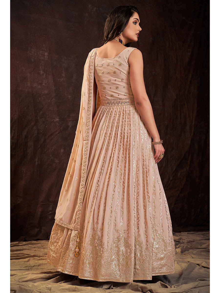 Myra Peach Real Georgette Designer Gown Style Suit | Grocsy