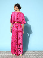 InWeave Women's Magenta Tie And Dye New Neckline Top Culottes Set | Grocsy