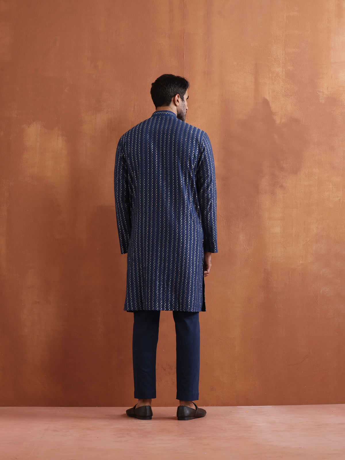 trueBrowns Men's Blue Cotton Dobby Kurta | Grocsy