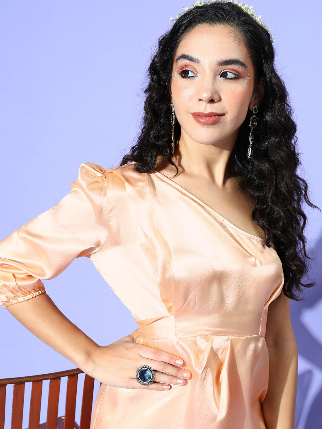 InWeave One Shoulder Satin Top In Peach Colour | Grocsy