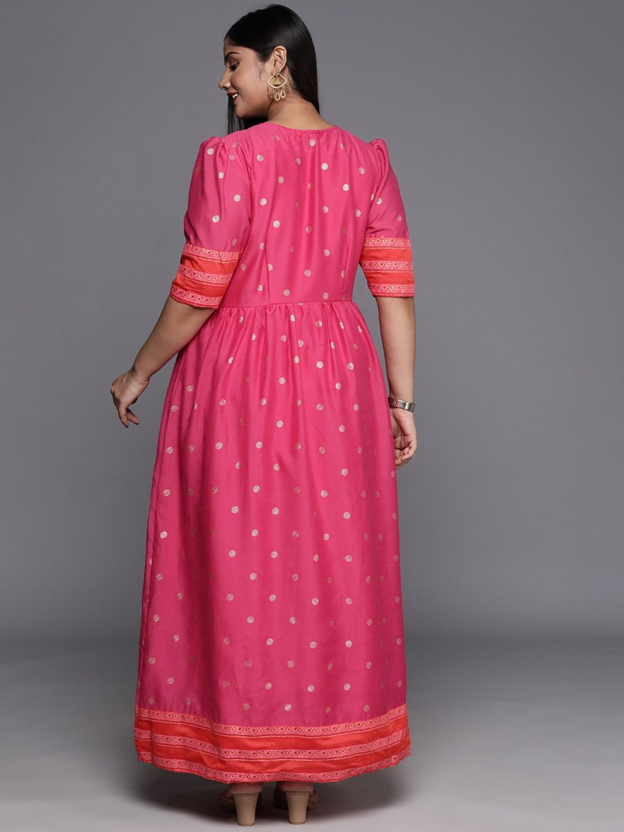 Ahalyaa Plus Size V-Neck Maxi Ethnic Dress | Grocsy