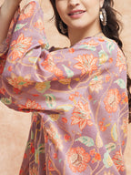 InWeave Women's Dove Grey Floral Digital Print Kaftan Boho Top | Grocsy