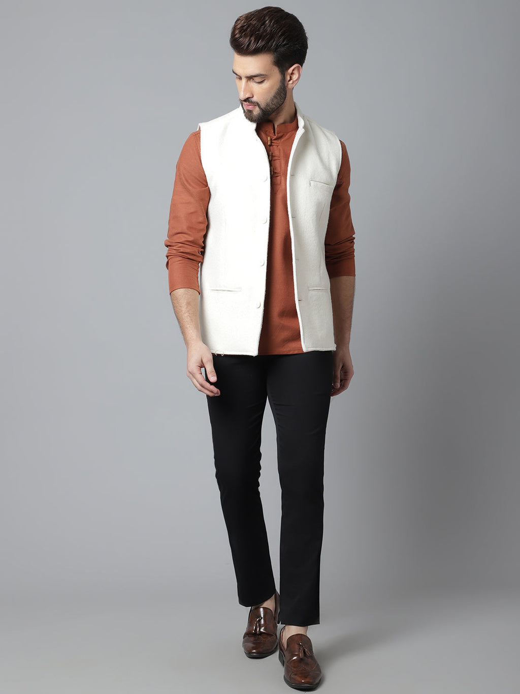 Even Apparels Men's White Pure Wool Nehru Jacket | Grocsy