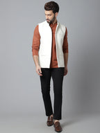 Even Apparels Men's White Pure Wool Nehru Jacket | Grocsy