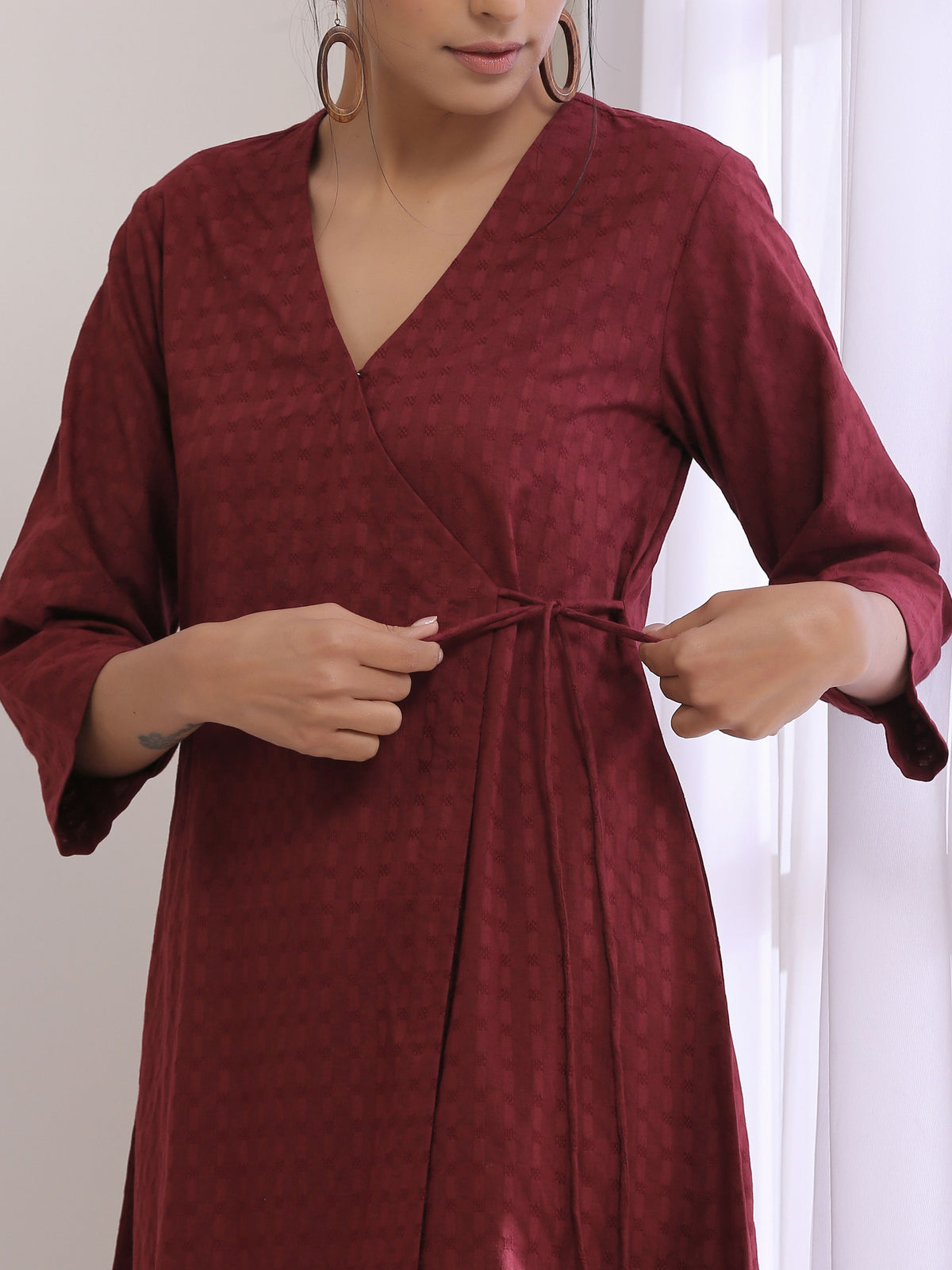 trueBrowns Ruby Wine Dobby Angrakha Pant Set | Grocsy
