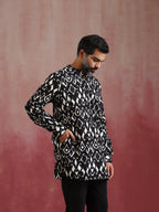 trueBrowns Men's Black Ikat Print Mandarin Collar Kurta Co-ord set | Grocsy