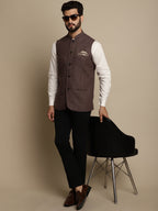 Even Apparels Men's Brown Mandarin Collar Waistcoat | Grocsy