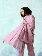 trueBrowns Light Mauve Printed Velvet Shawl | Grocsy