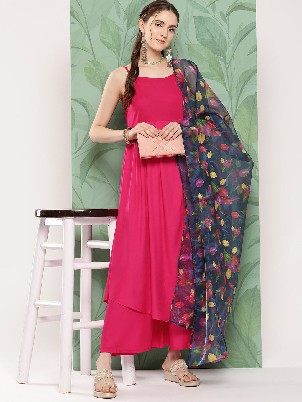 InWeave Women's Fuchsia Strappy Set W Navy Pink Or Dupatta | Grocsy