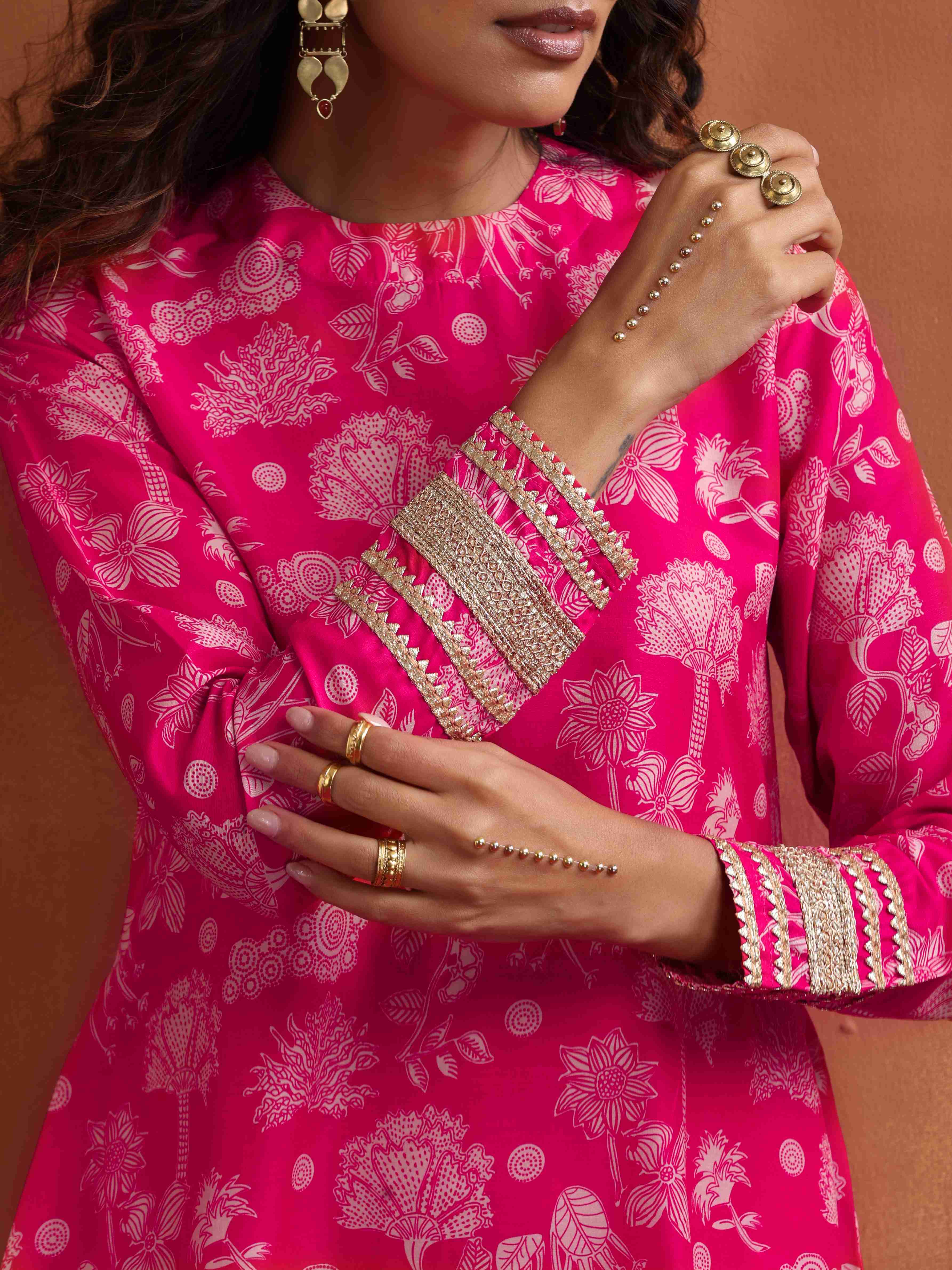trueBrowns Red Print Sharara Set | Grocsy
