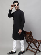 Even Apparels Black Pure Cotton Kurta With Band Collar | Grocsy