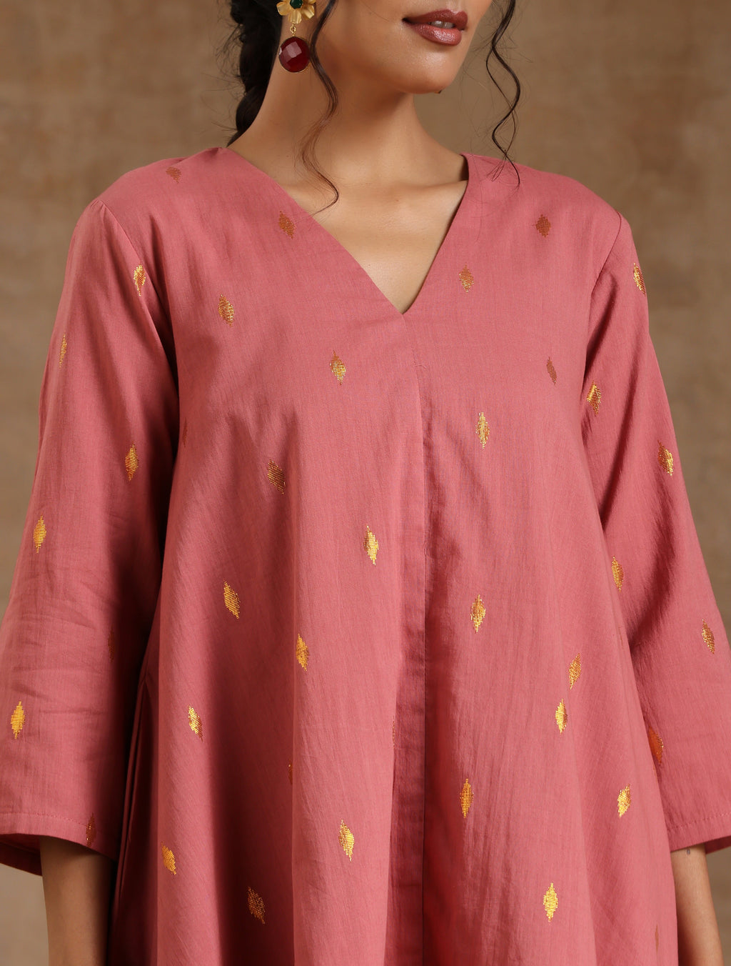trueBrowns Blush Gold Cotton High-Low Co-Ord Set | Grocsy