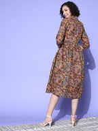 InWeave Women's Ochre Mustard Kalamkari Print Dress | Grocsy