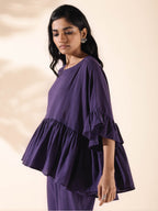 trueBrowns Purple Cotton Flared Co-ord Set | Grocsy
