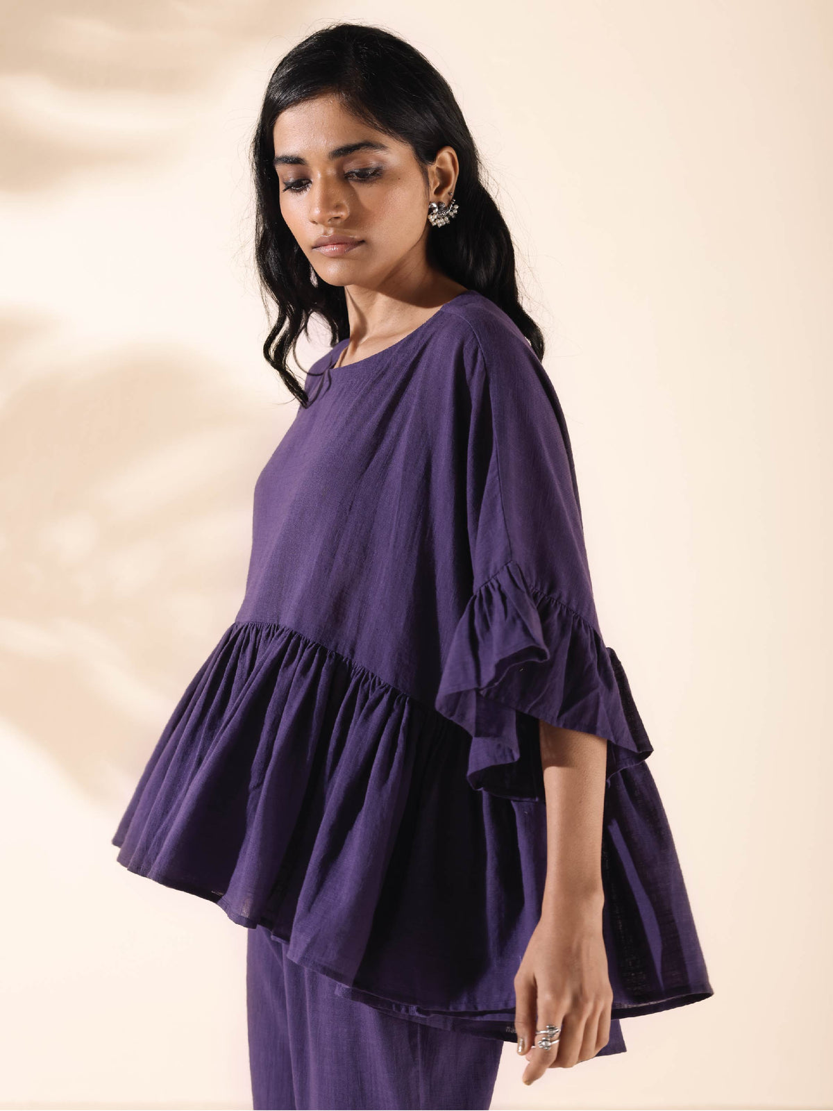 trueBrowns Purple Cotton Flared Co-ord Set | Grocsy