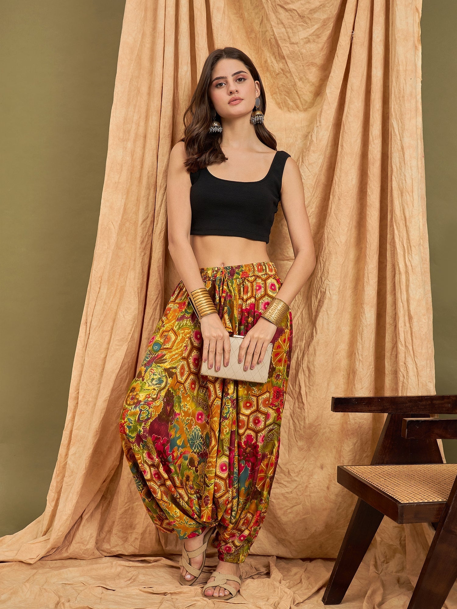 InWeave Mustard Multi Flower Harem Pant | Grocsy
