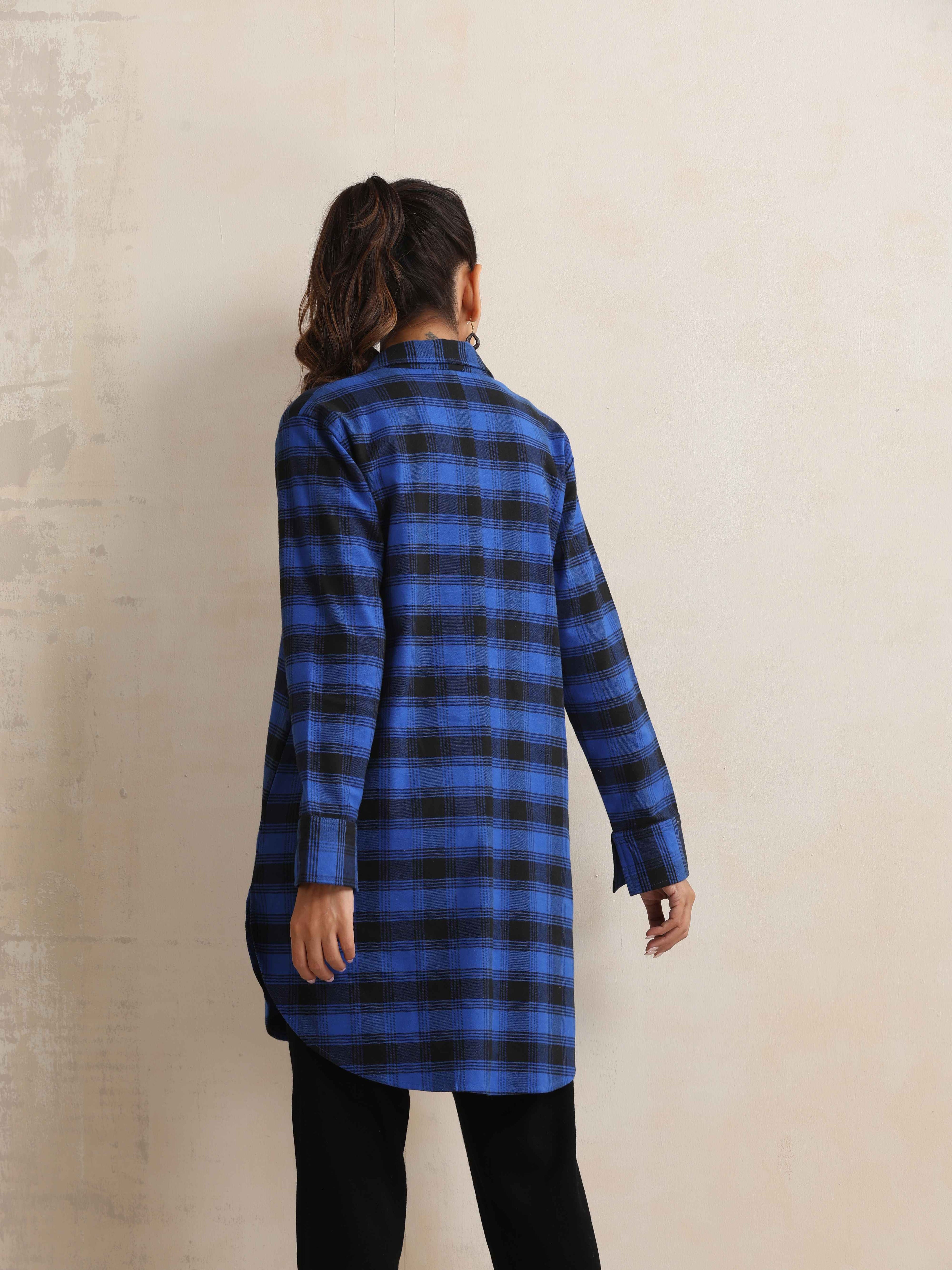 trueBrowns Blue Check Pleated Winter Top | Grocsy